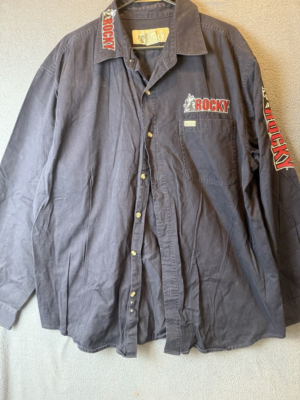 Rocky Mens XL Worksmart Button Down Navy 100% Cotton L/S Shirt